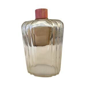 Vintage CHERAMY Empty Clear Glass Deco Perfume Bottle 7” Tall Faded Red Cap